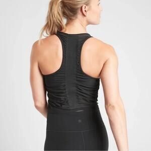 Athleta Bakasana Tank Top Black Ruched Mesh Size Small
